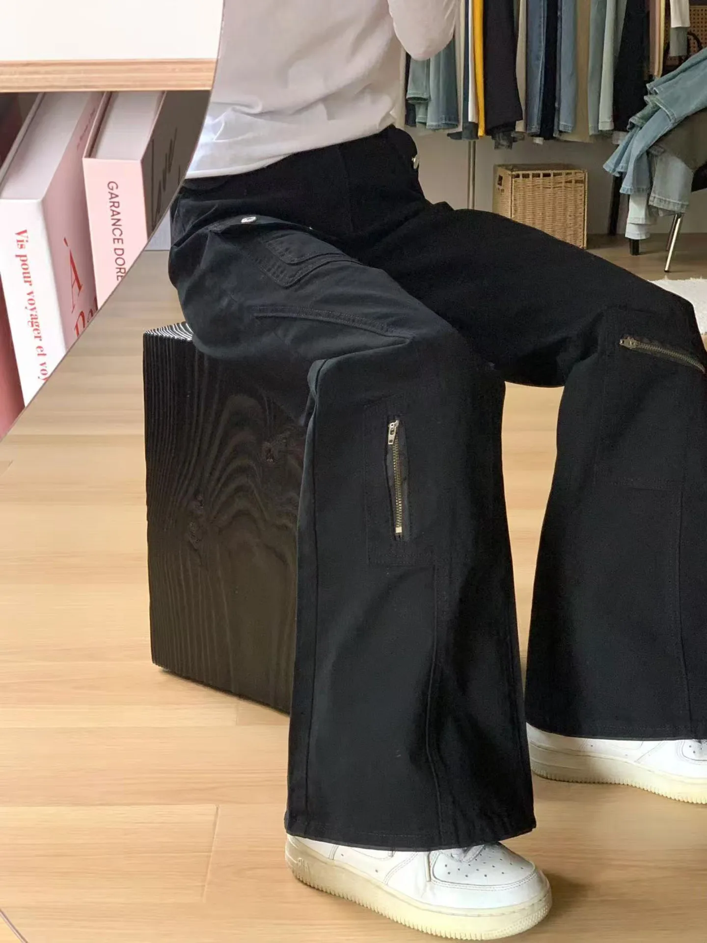 High Waist Flared Jeans Women's plus Size Comfortable Cotton Stretch Denim Pants Multiple Pockets Casual Straight Leg Trousers