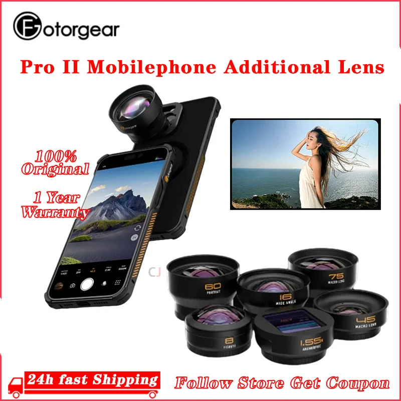 Fotorgear Pro ll T-Mount Fisheye Macro Wide-Angle Portrait 1.55X Anamorphic Mobile Lens For Xiaomi iPhone Huawei Smartphones