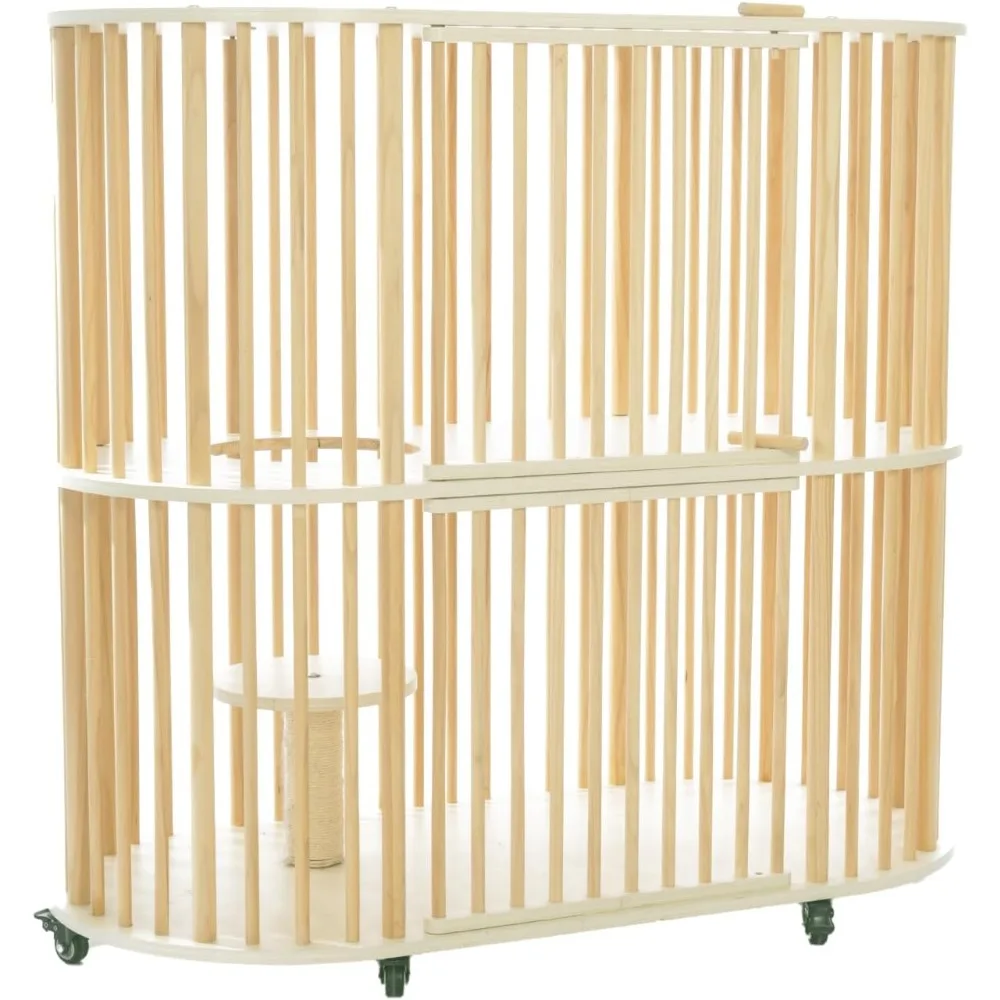 

Solid Wood Cat Cage, 40.9" Tall Double-Tier Cat Enclosures with 360° Ventilation, Swivel Lock Wheels, Cat Hole Design