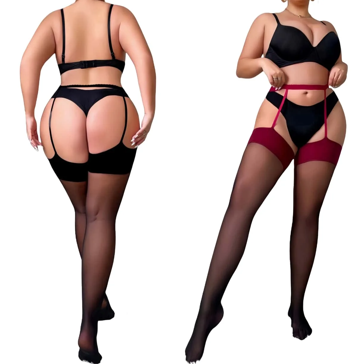 Dij Knie Hoge Bretels Zwart Rood Lichaam Kousen Jarretellegordel Panty Lingerie Plus Size Panty voor Oversize Vrouw XXL 3XXXL