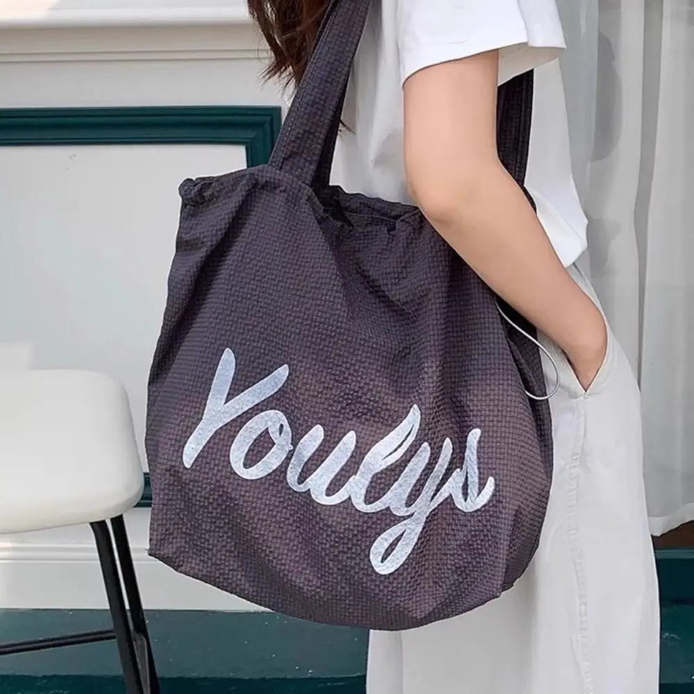 

Canvas Drawstring Tote Bag Korean Style Large Capacity Nylon Shoulder Bag Beach Bag Shopping Bag Letter Printed Handbag Women