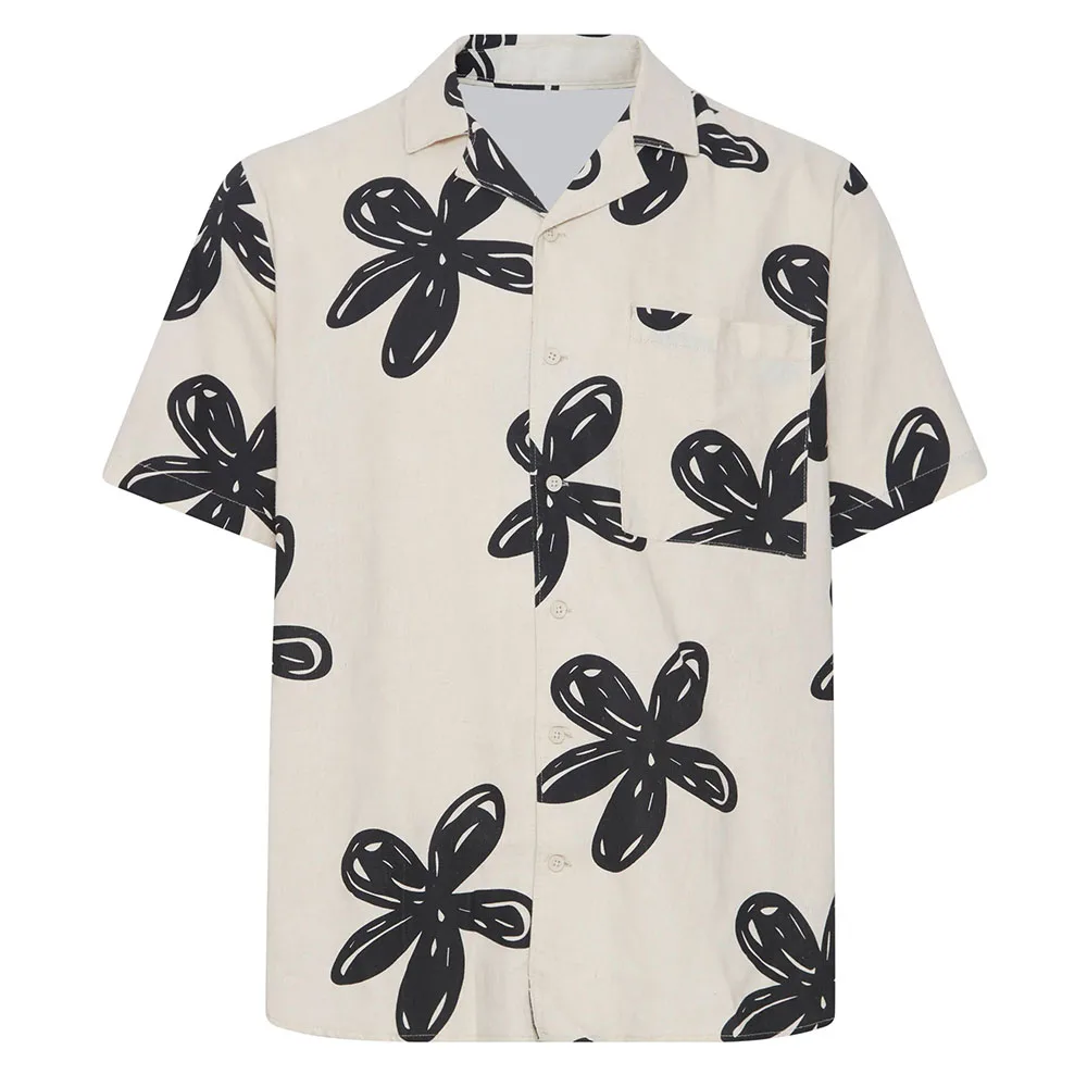 الأزهار المطبوعة أوف وايت زر حتى قميص الهيب هوب للجنسين الشارع الشهير فضفاضة قصيرة الأكمام عارضة الذكور القمصان هاواي نمط 3D الطباعة