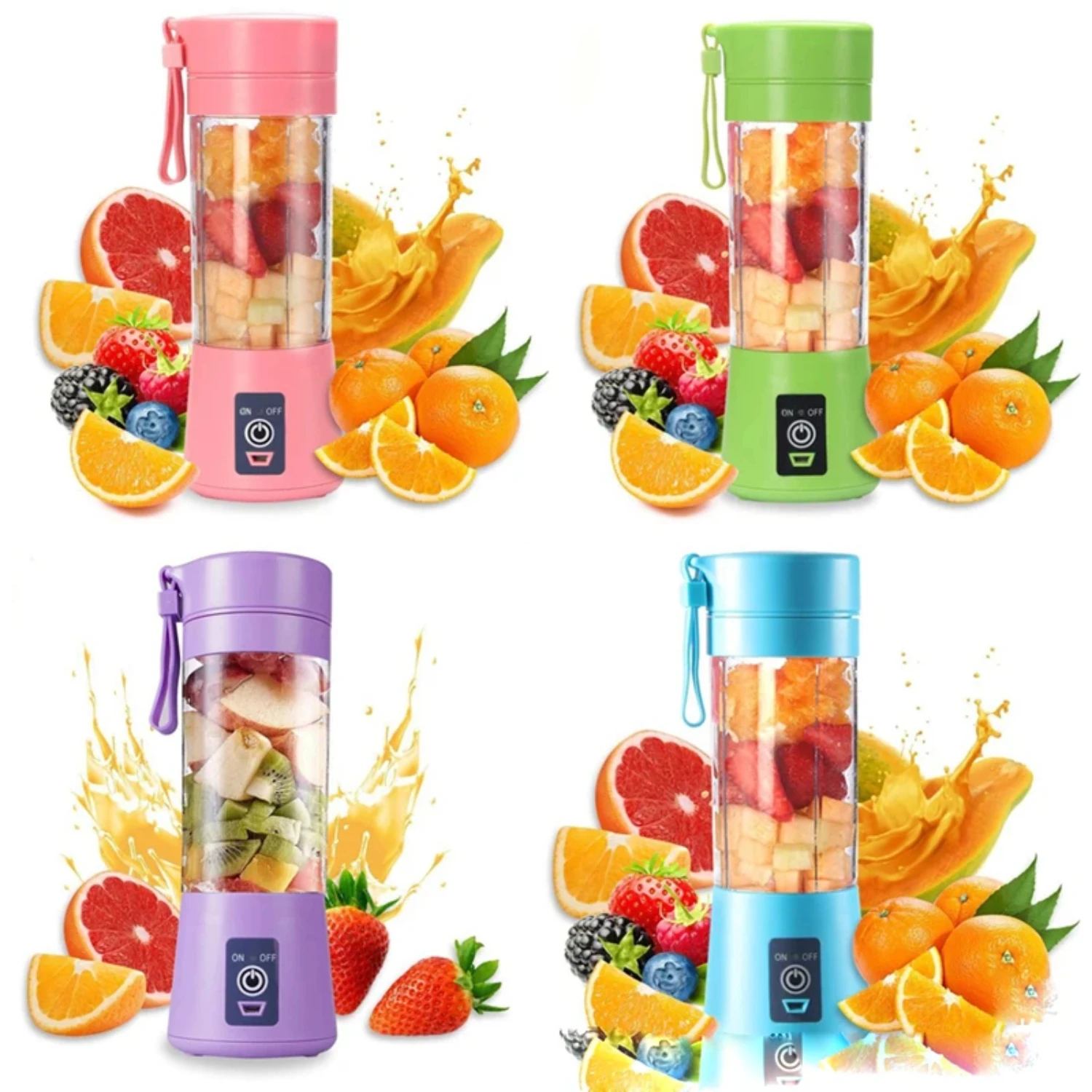 4 Blades Portable Blender  Blender USB Rechargeable 500ml Juicer Cup Extractor Fruit Smoothie Maker Cup Bottle Cover