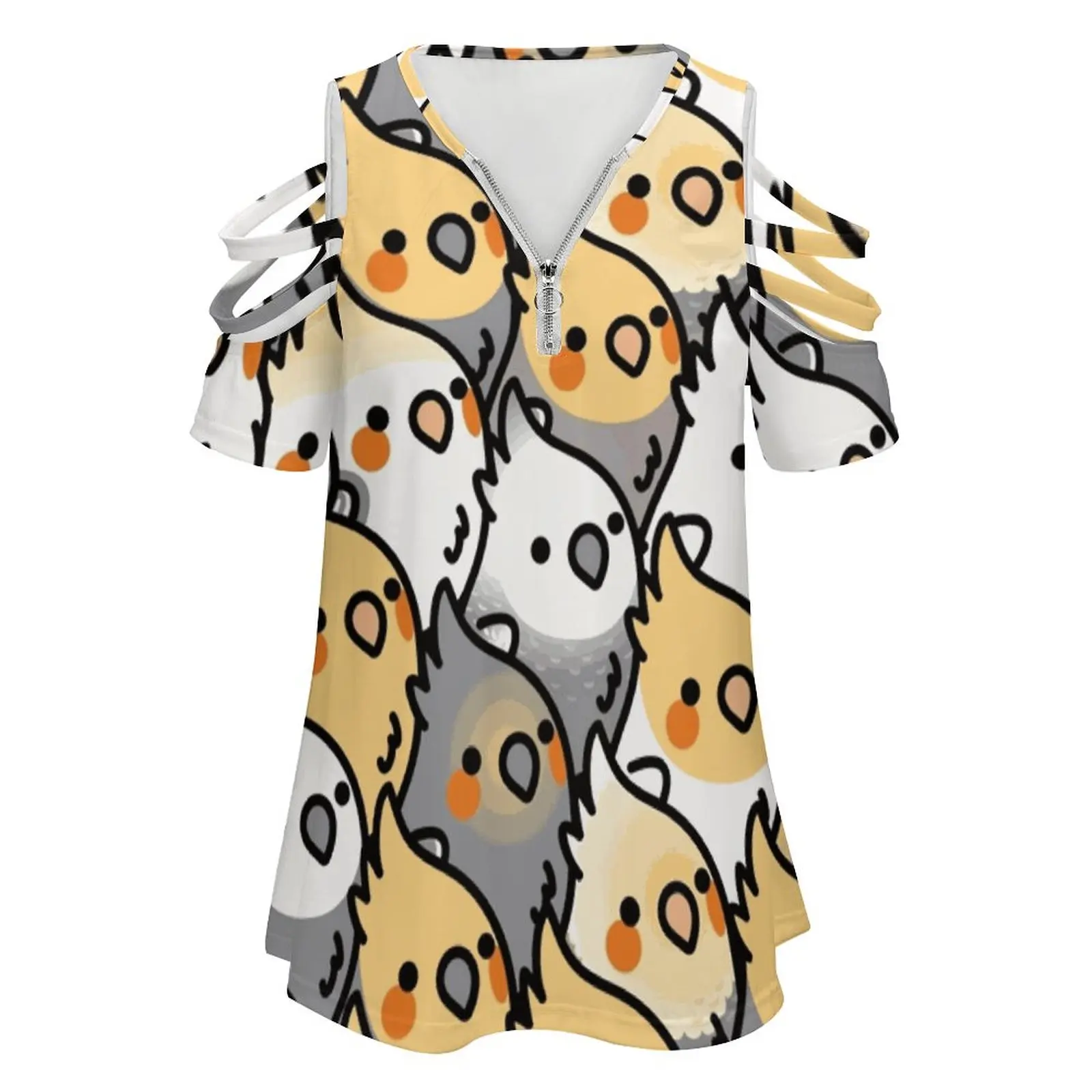 Chubby Cockatiel Party Women Zipper Sexy Printed Vintage T Shirts Tops Full Print T-Shirt Cockatiel Cockatiels Cute Kawaii Birb