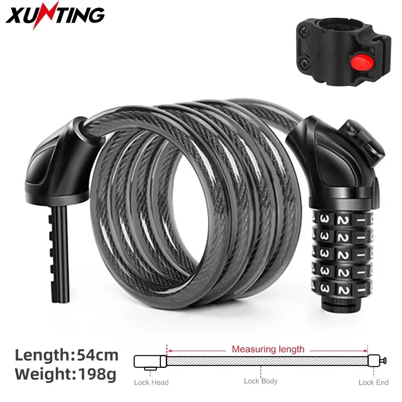 Xunting Bike Cable Lock 54cm Bike Locks Cable 5 Feet Coiled Secure Resettable Combination Bike Lock with Mounting Bracket