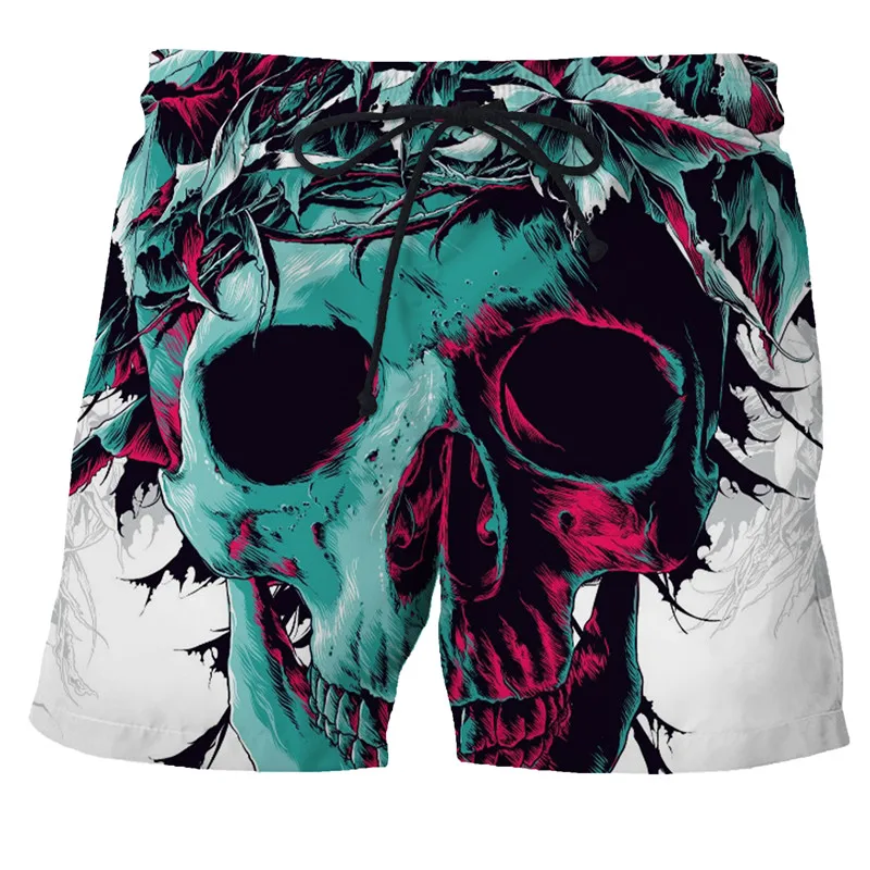 Men\'s Horror Skull 3D Printed Summer Beach Shorts Fashion Casual Quick-drying EU Size Oversized Swimsuit Outer Board Shorts 6XL