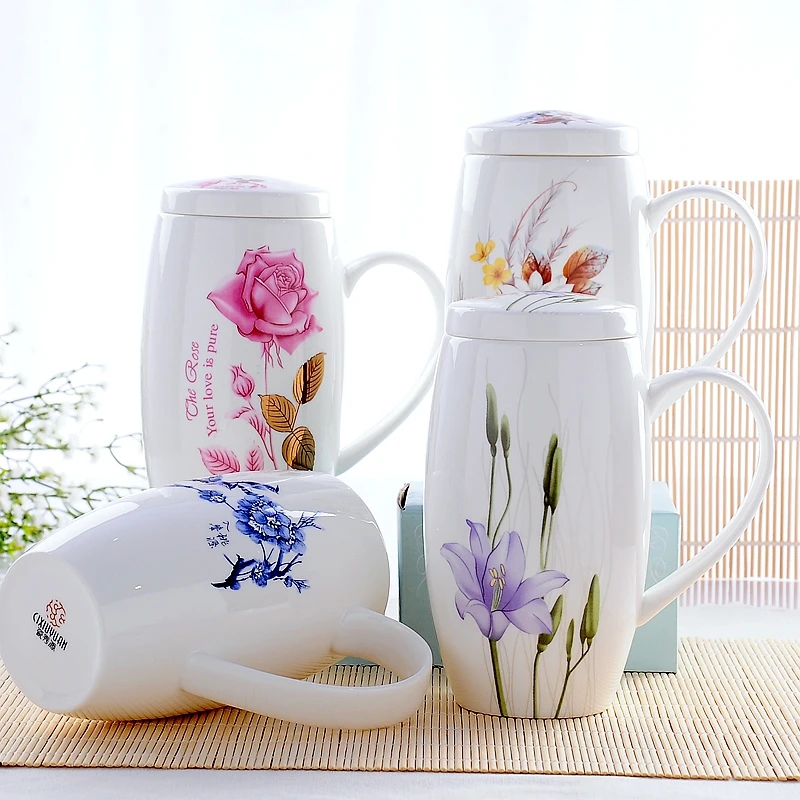 Taza de café grande de porcelana de hueso de 700ML, vaso de cerámica para el tiempo del té, Taza grande de regalo de Taza de Navidad, Taza esmaltada de porcelana