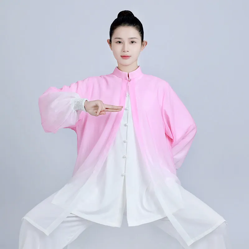 New Spring Summer Color Changing Tai Chi Cape Unisex Flowing Youthful Mid-Length Martial Arts Group Competition Costume