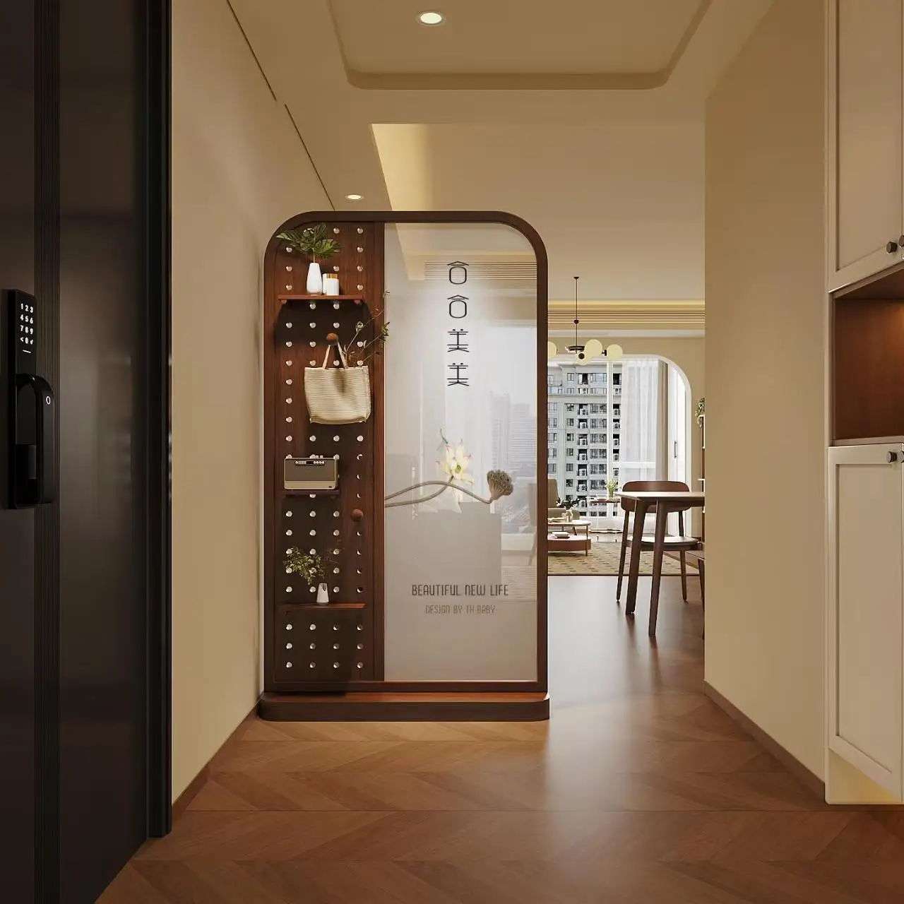 LTT Modern solid wood pegboard screen partitions for home entryways and movable screen blocks