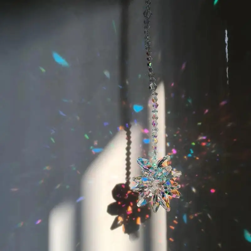 Snowflake Crystal Sun Catcher,Rainbow Prism Hanging Ornament For Summer Window,Garden & Home Decor And Outdoor Garden Decoration