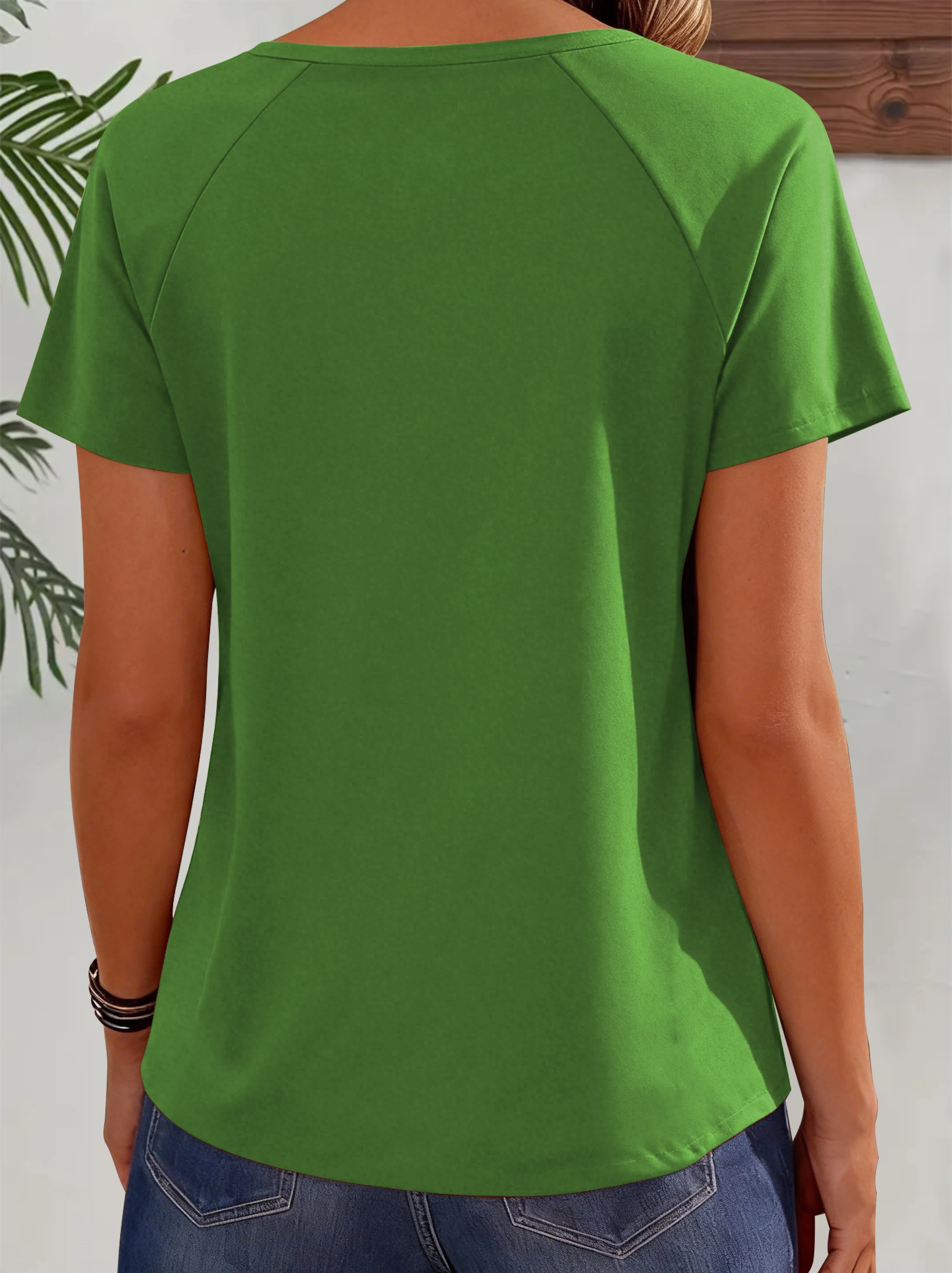 Damen-T-Shirt mit Karomuster in Übergröße, kurzärmlig mit Knopfdetail für Frühlings- und Sommermode