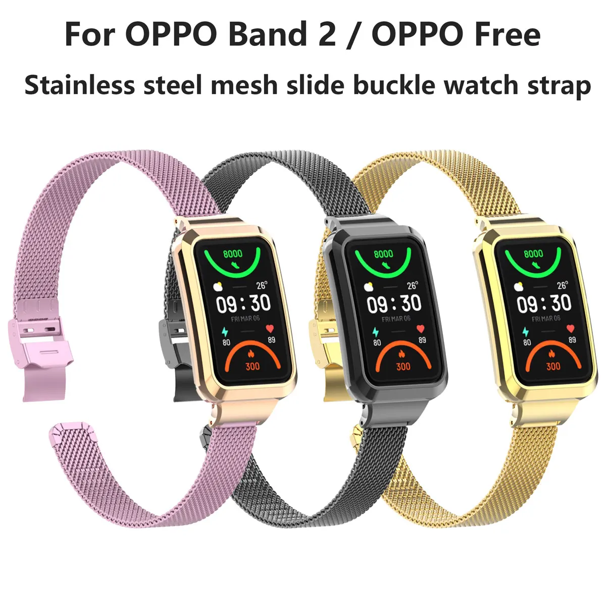 Suitable for Oppo Band 2 Stainless Steel Mesh Sliding Buckle Strap Oppo watch Free Replacement Strap Metal Stainless Steel Strap