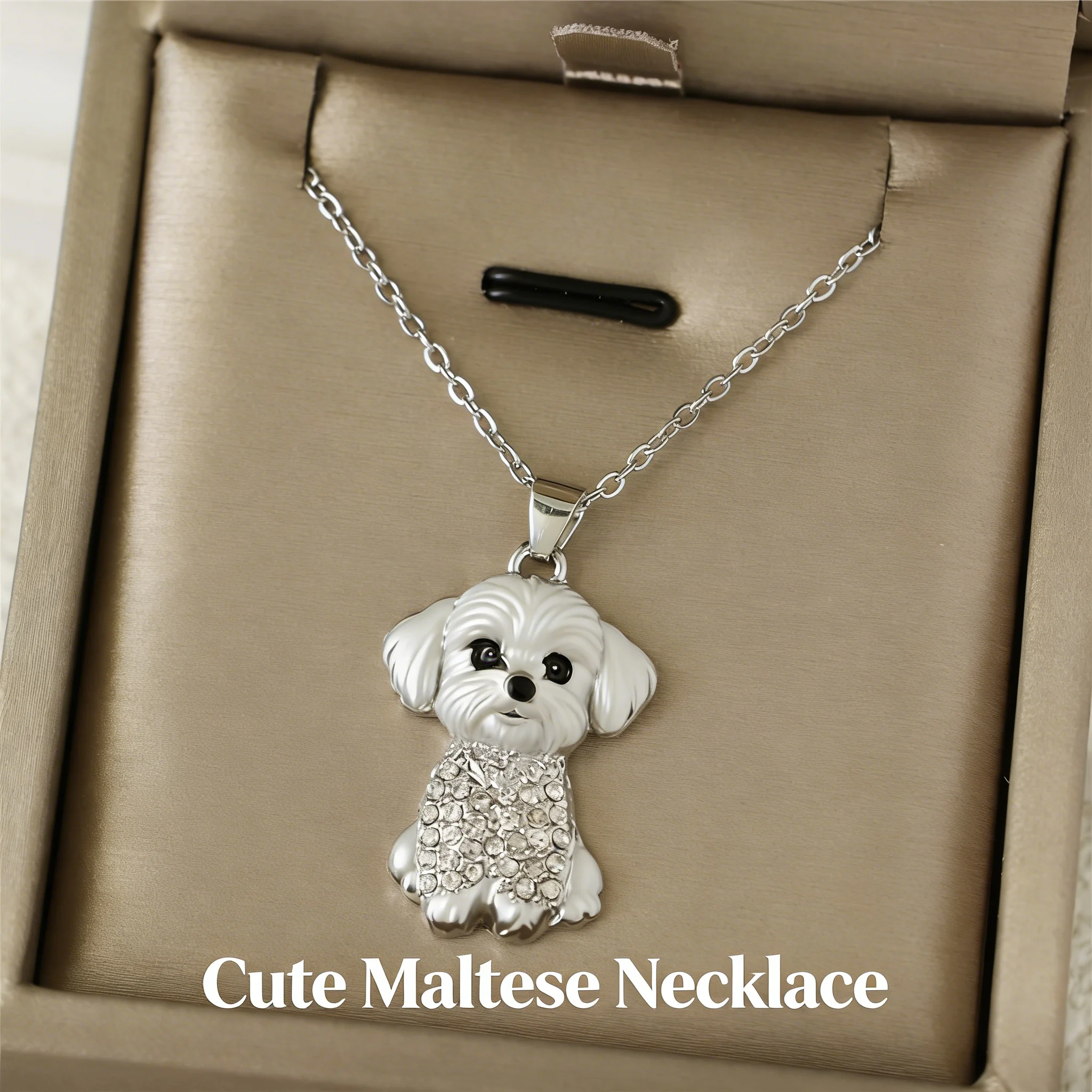 Lindo Collar con Colgante de Cachorro Maltés Brillante, Joyería de Aleación de Zinc con Forma de Perro para Mujeres, Amantes de los Perros, Regalo de Cumpleaños o Día Festivo