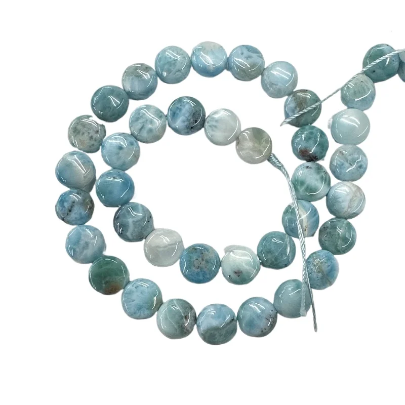 New Natural 10mm Coin Dominica Larimar/Copper Pectolite Loose Beads For Jewelry Making Strand 15"  Wholesale  Stone DIY