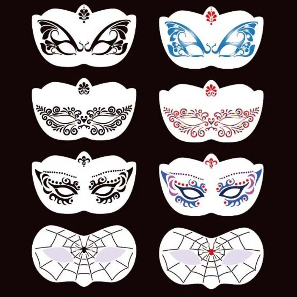 Reusable Face Paint Templates Multiple Pattern Hollowed Body Art Paint Stencils Easy Use Decorative DIY Makeup Tools Holiday