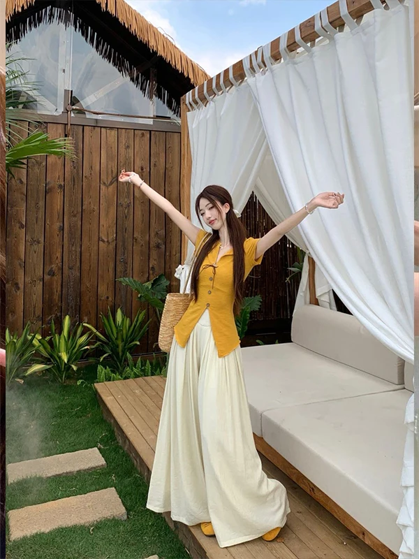 

Slimming V-Ne Belted ort Sve T-irt Korean Sle Summer New Faion Side Slit Design Cool Feeling Thin Polyester Knit...