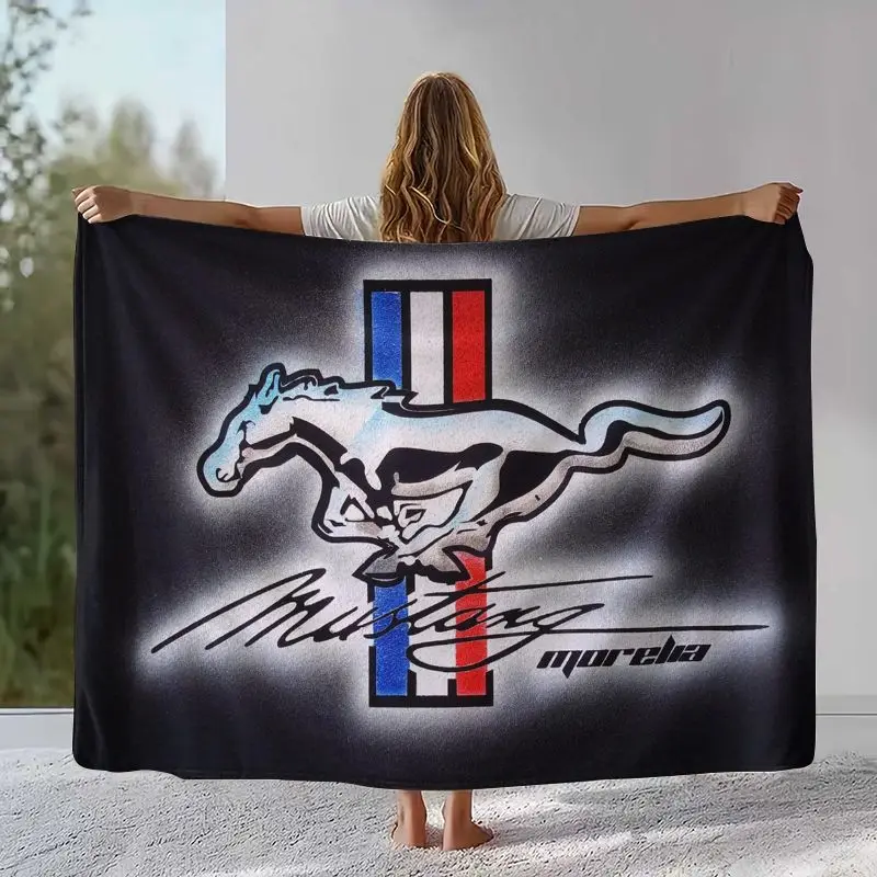 Vintage M-Mustang Racing Biker Garage Moto Soft Flannel Blanket,Cozy Warm Throw Blanket for Bed,Sofa,Living Room,Picnic,Camping