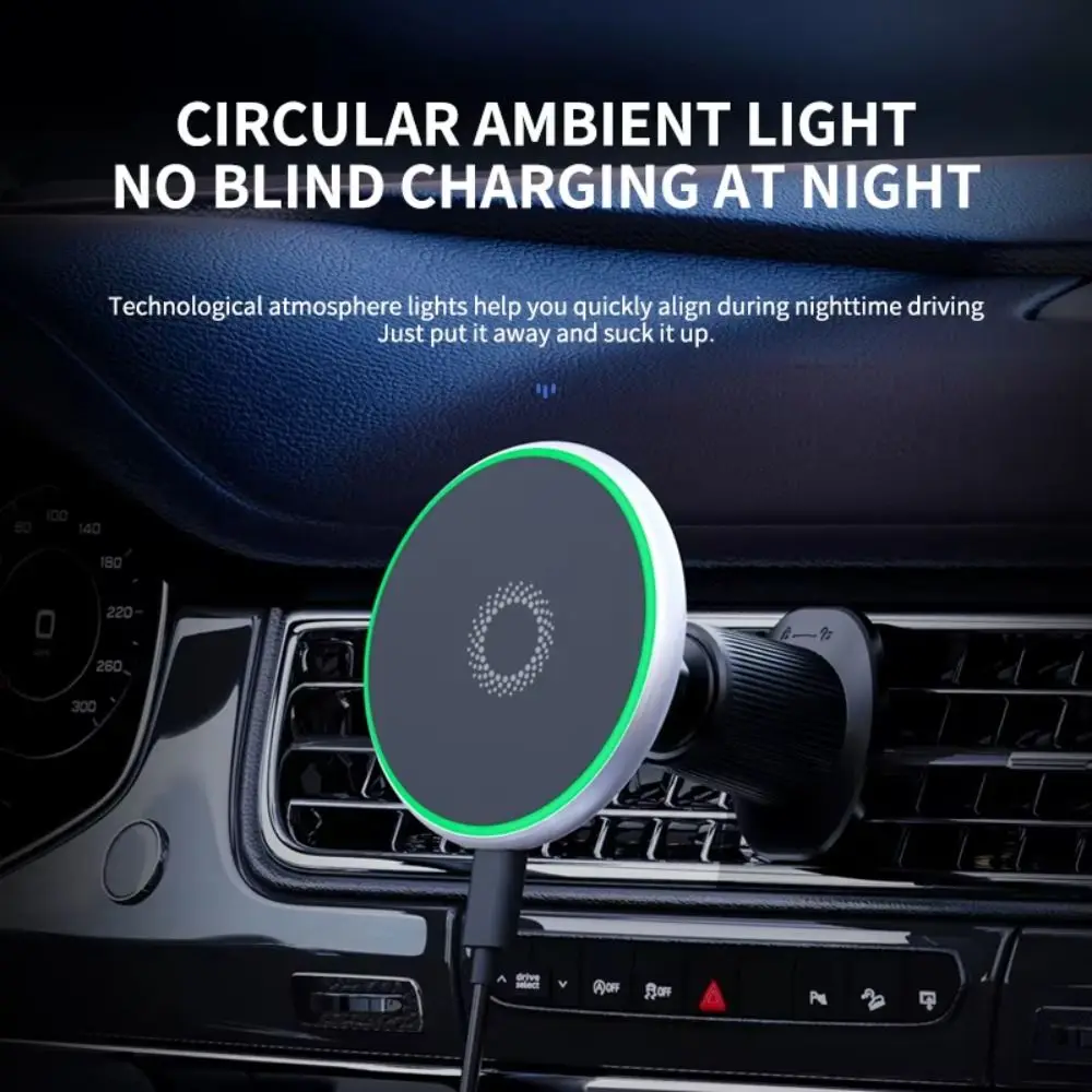 Magnetic Design Car Magnetic Phone Holder 15W Fast Charging Air Vent Mount Fast Wireless Charger Dashboard Mount