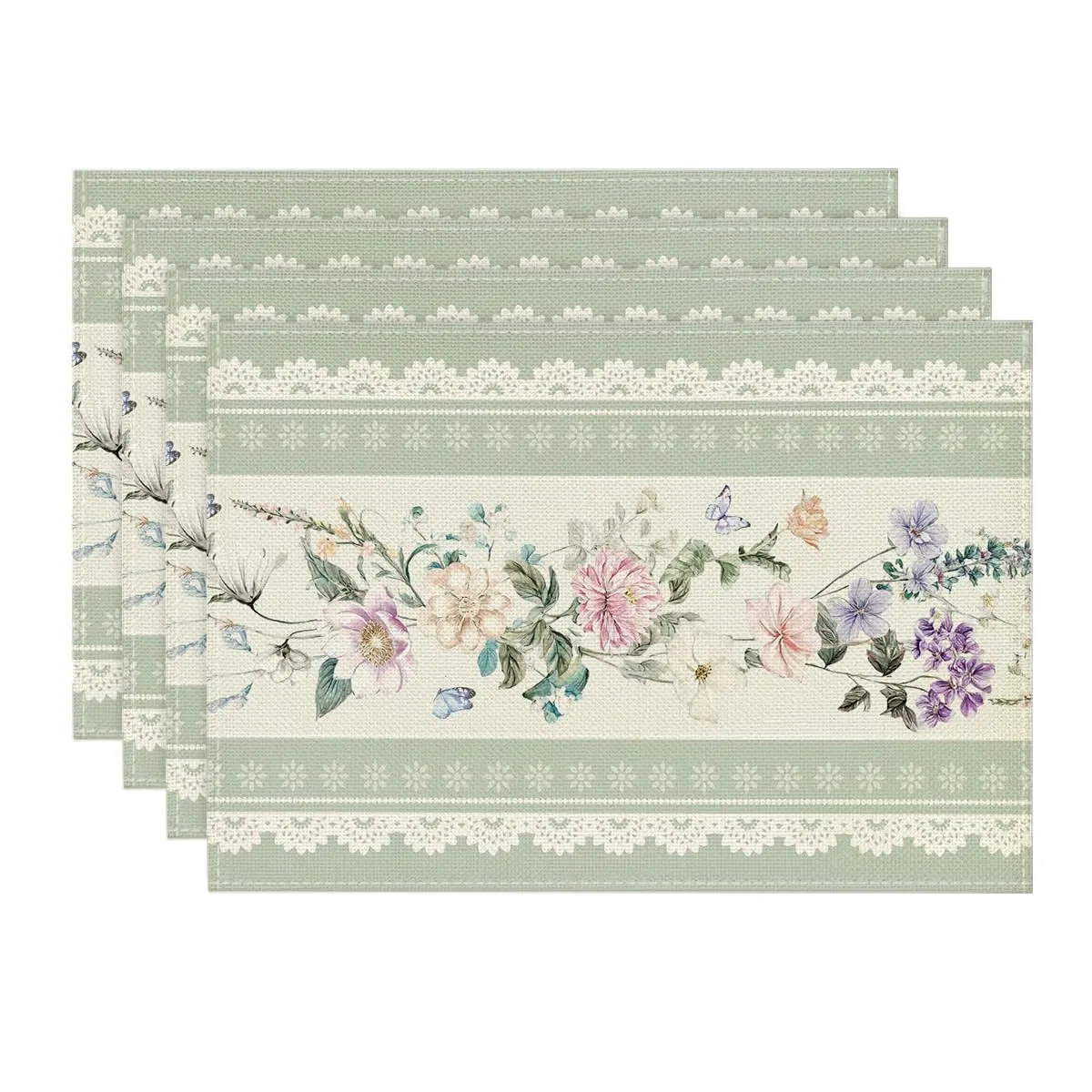 

Green Printed Lace Floral Spring Placemats,12x18 Inch Seasonal Summer Holiday Table Mats for Party Kitchen Dining Decoration