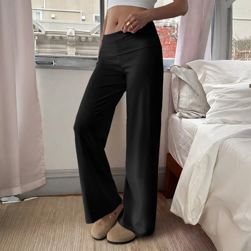 

Women's Autumn and Winter Casual Vacation Solid Color Straight Trousers High Waist Elastic Pants