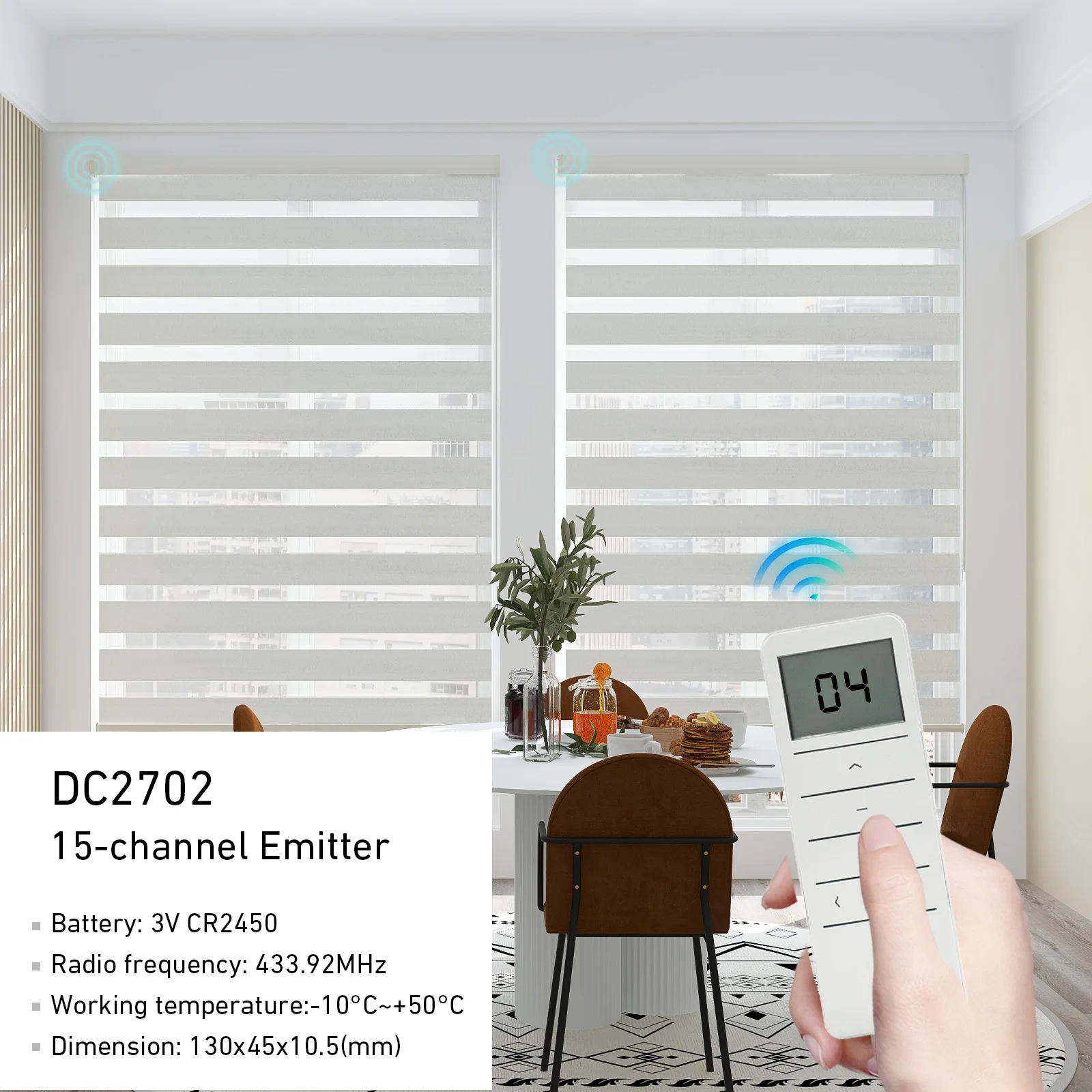 15 Channel Handheld Remote RF 433.92 Controller， FDC2702 Electronic Window Curtains Motor Roller Blind Wall Control Emitter