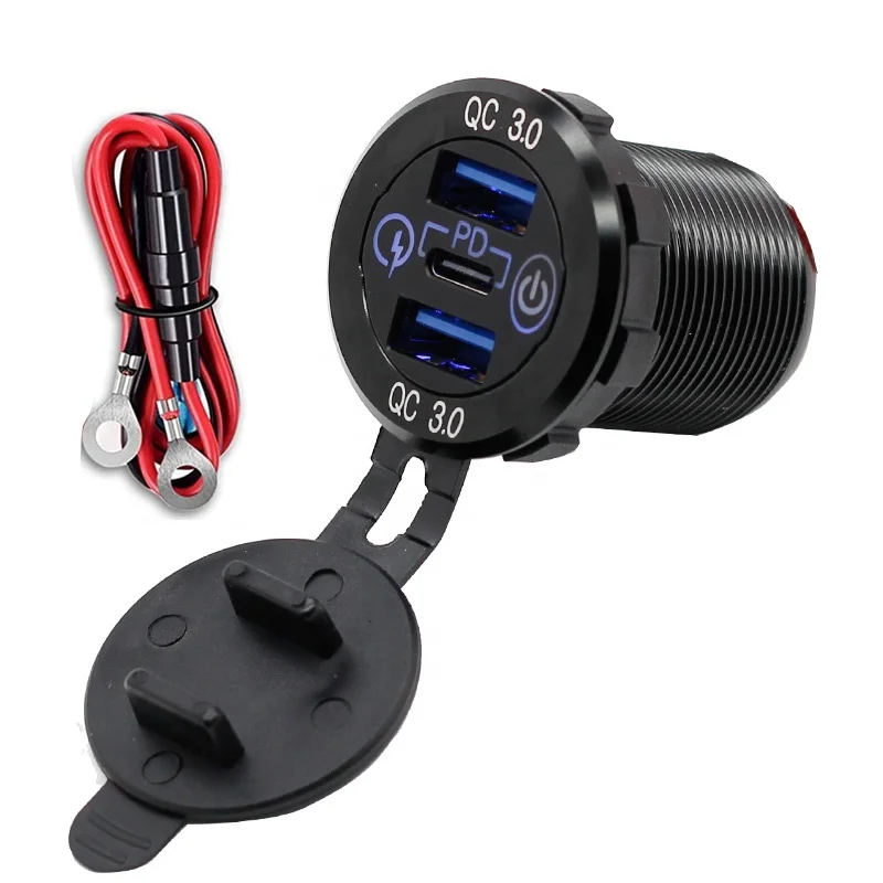 

12 V QC 3.0 18W & PD 30W Type C Triple USB Socket Aluminum Car Charger