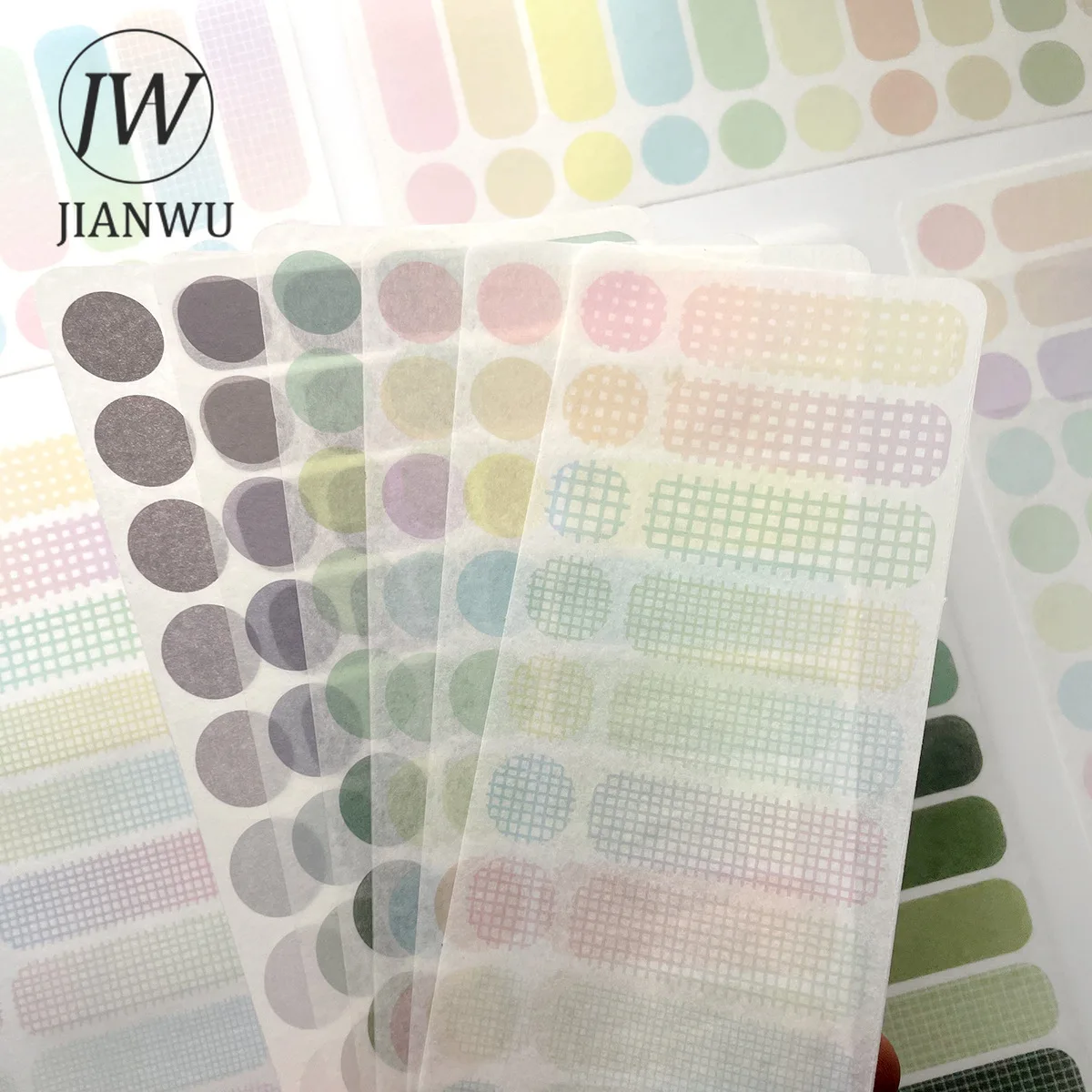 JIANWU 3 Sheets DIY Journal Material Solid Color Plaid Label Sticker INS Scrapbooking Collage Decoration Stationery Stickers