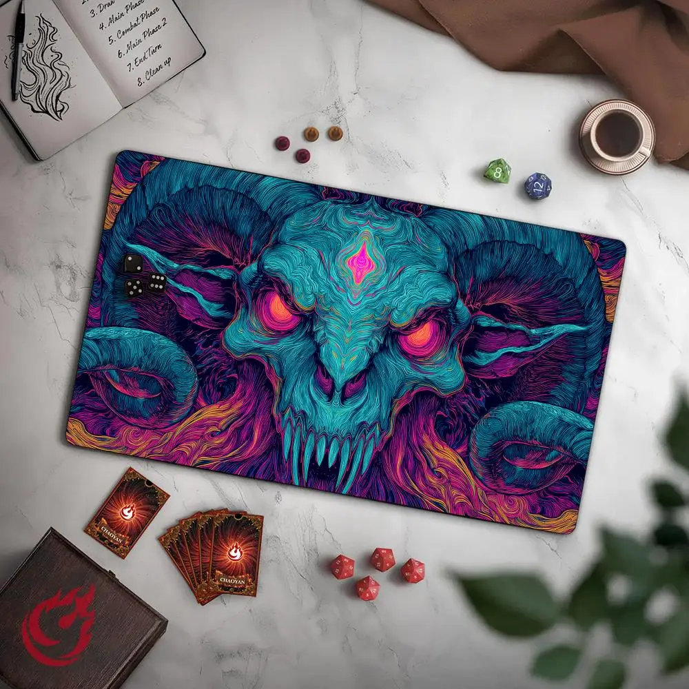 Ferocious Demon Skull TCG Playmat Magic Card Mat with Stitched Edge Non-Slip Durable Tabletop playmat Board Game Mat for TCG