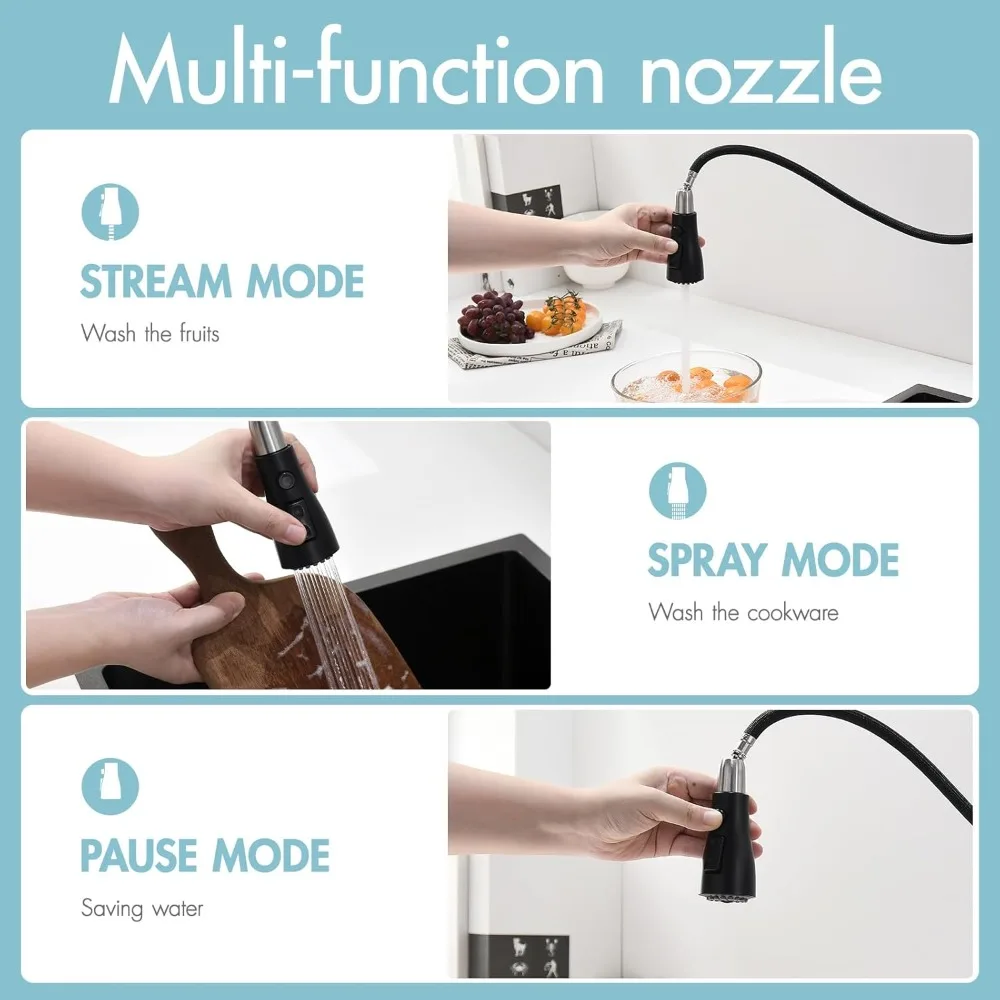 صنبور مطبخ أسود مع بخاخ منسدل، صنبور حوض بفتحة واحدة للمزرعة RV في الهواء الطلق #4