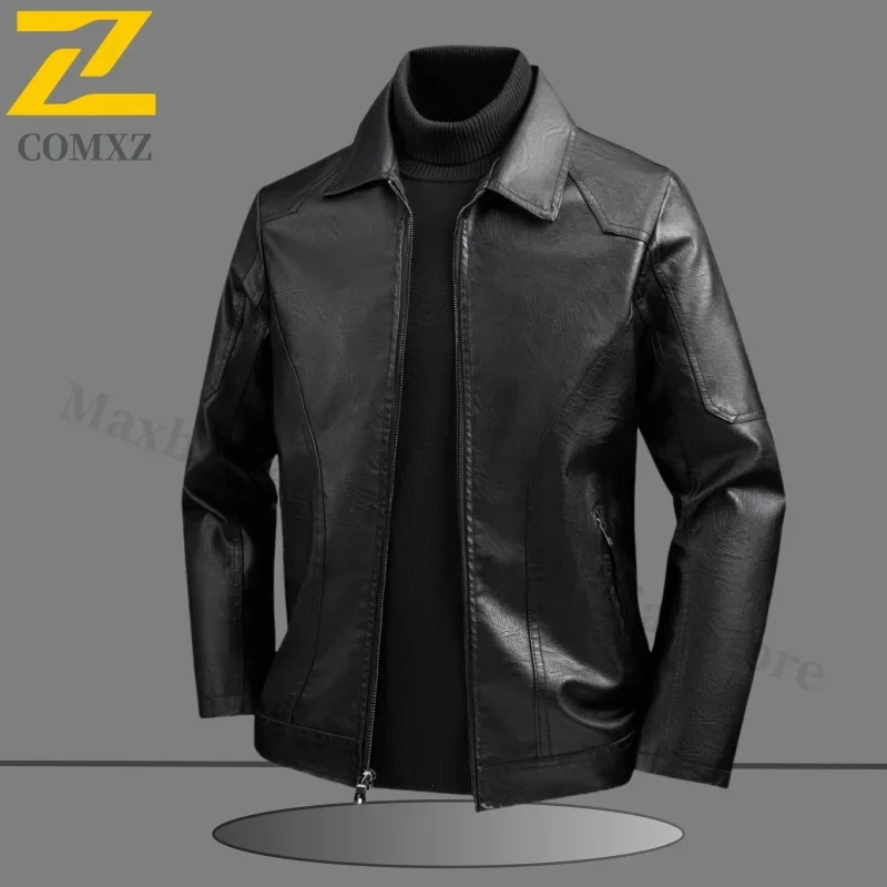 Spring Men's Leather Jacket 2025 New Fashionable Men's Business Office Black PU Jacket High Quality Men's Clothing Big Size 6XL