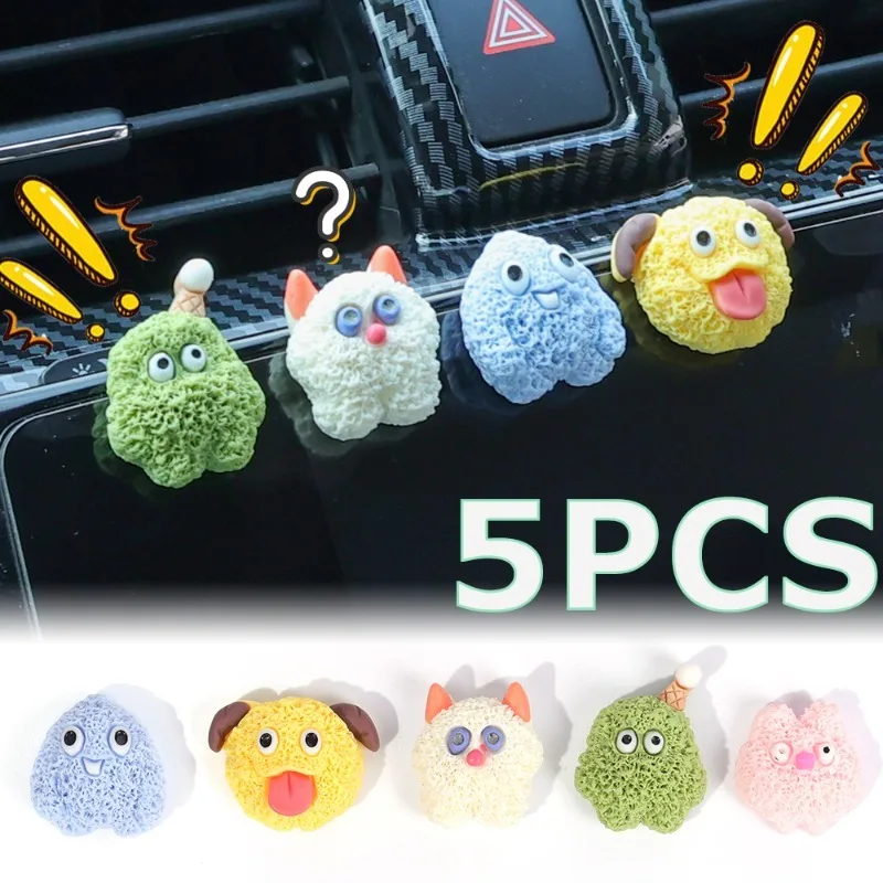 5pcs Resin Little Monster Car Ornaments Cartoon Car Center Console DIY Decoration Ornaments Phone Case Patch Fridge 3D Stickers