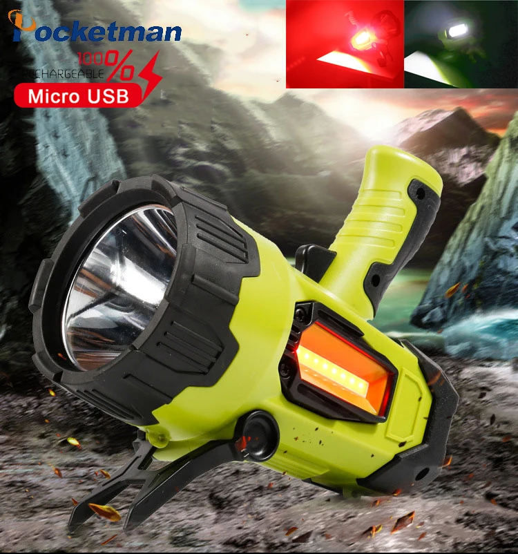 Powerful LED Spotlight Flashlight Work Lamp Rechargeable Torch Handheld Searchlight USB Emergency Light Outdoor Fishing Light