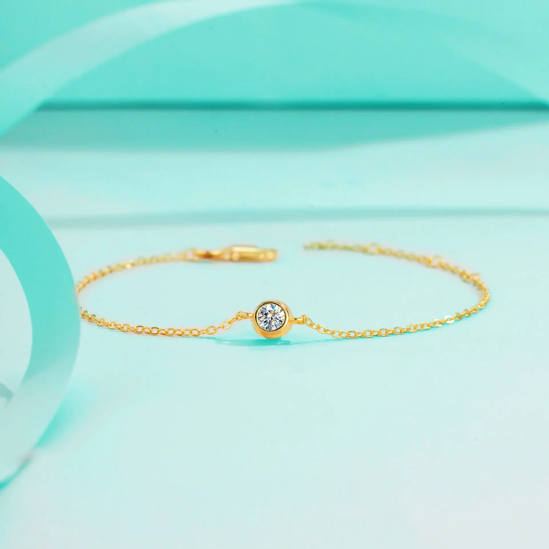 

Bubble 0.3CT Moissanite Round VVS1 Tennis Bracelet 925 Sterling Silver Fine Jewelry for Women Lab Grown Plated Yellow Gold