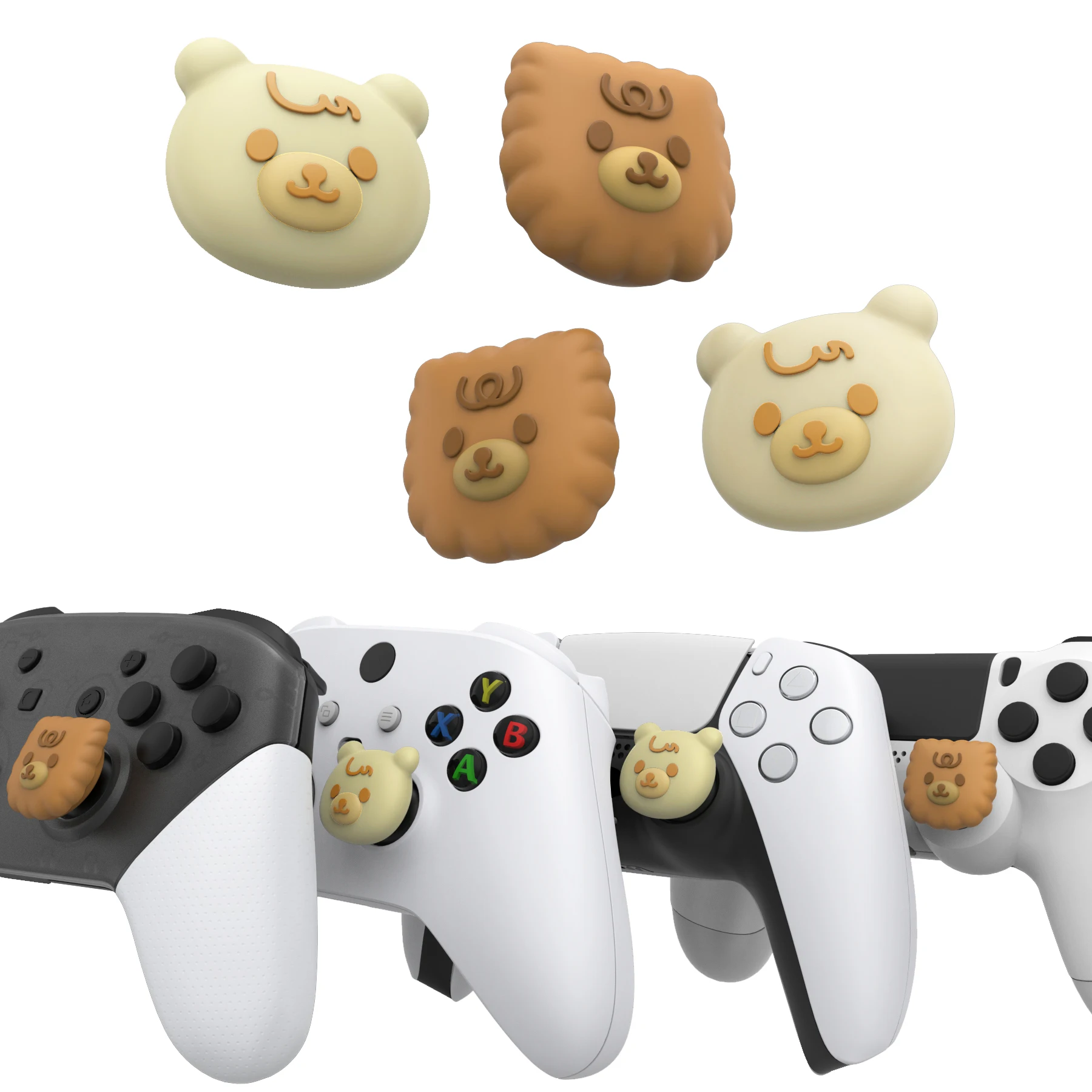 PlayVital Thumb Grip Caps for ps5/ps4, Thumbstick Cover for Switch Pro, for Xbox Series X/S, X1S/X1E1/XIE2 - Cute Bear