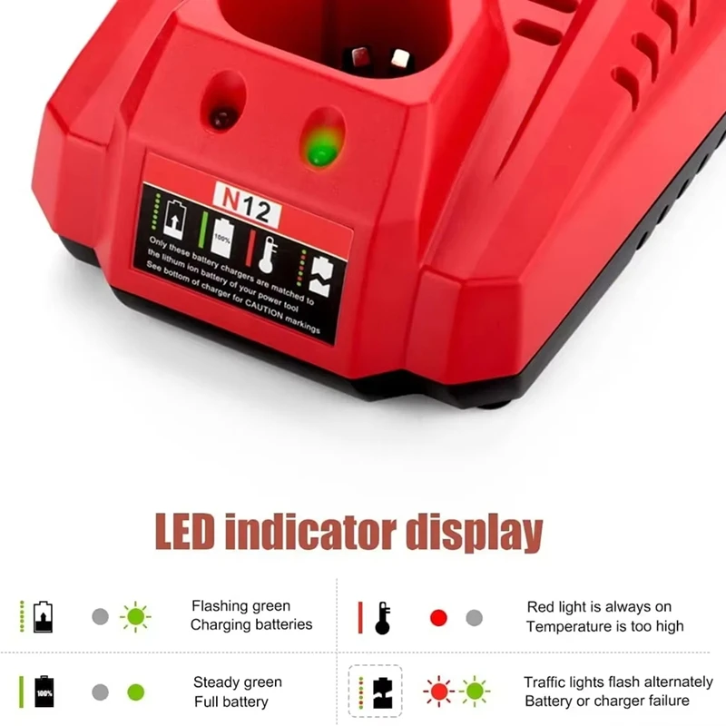 Battery Charger For Milwaukee M12 N12 Battery 3A Fast Charging Replacement 48-11-2401 C12B C12BX EU Plug