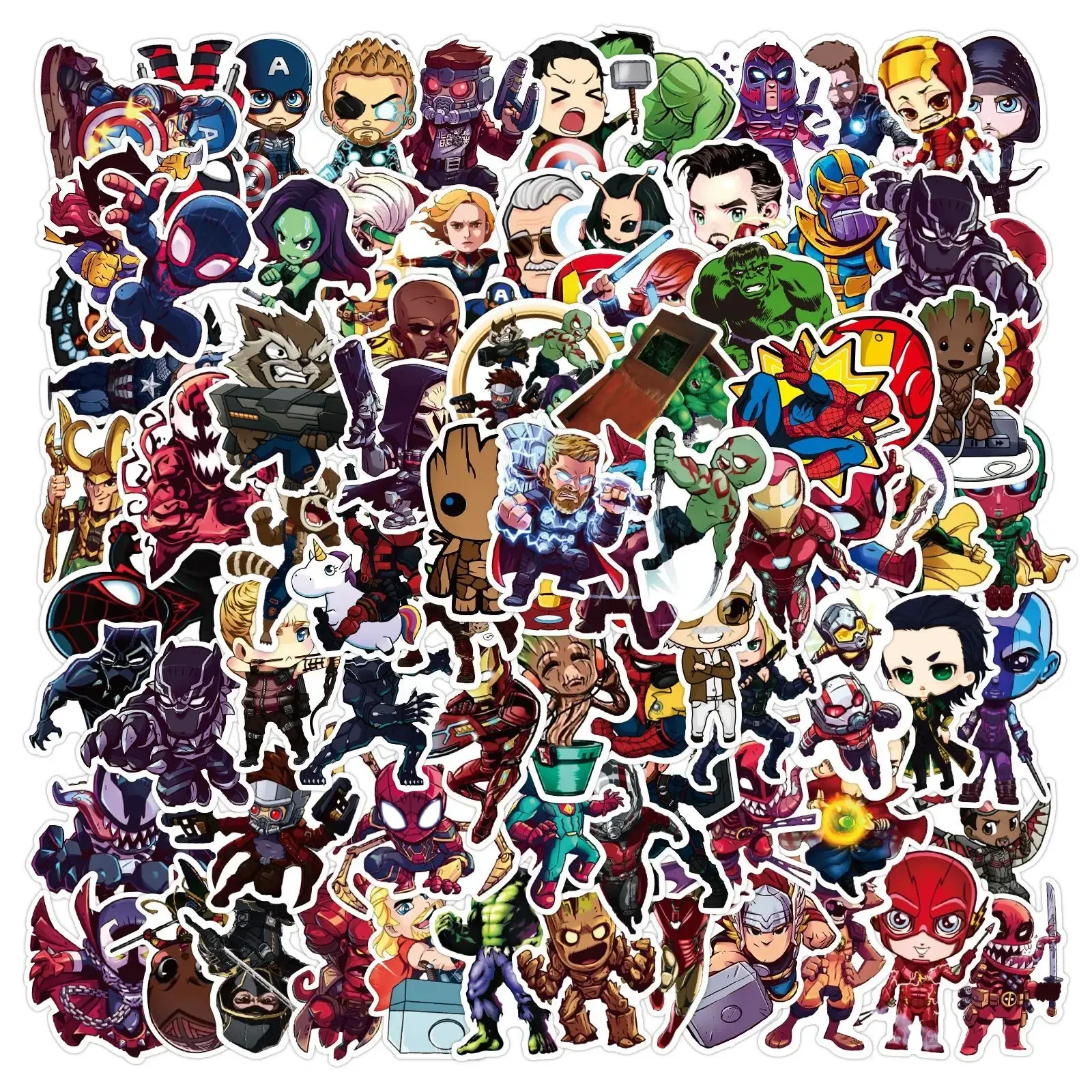 50pcs Variety of Marvel Movies Spiderman Hulk Deadpool Graffiti DIY Car Decoration Waterproof Stickers