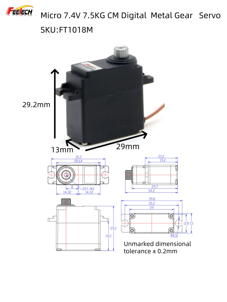 FT1018M 8.5KG Servo 180 Degree Rc Model HV Super Speed Core Motor RC Servo for 1/18 1/8 Scale Models Steering Servo FEETECH