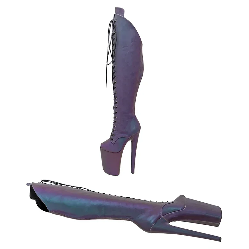 Leecabe 23CM/9 cali holograficzne górne buty do tańca na rurze z odkrytymi palcami wysokie obcasy buty do tańca na rurze