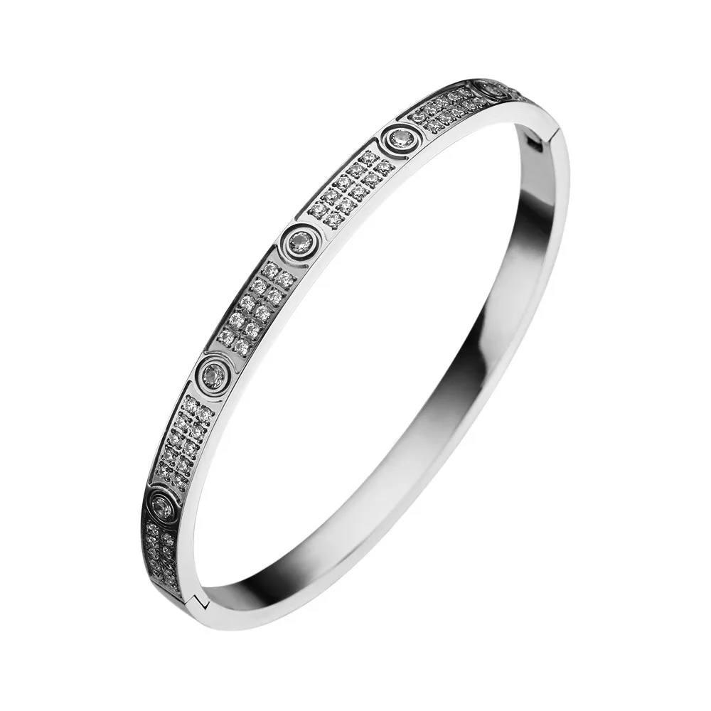 Luxury Cubic Zirconia Stainless Steel Bangles for Women Rose Gold Bracelet Jewelry Gifts Wedding Accessories  Браслет view 6