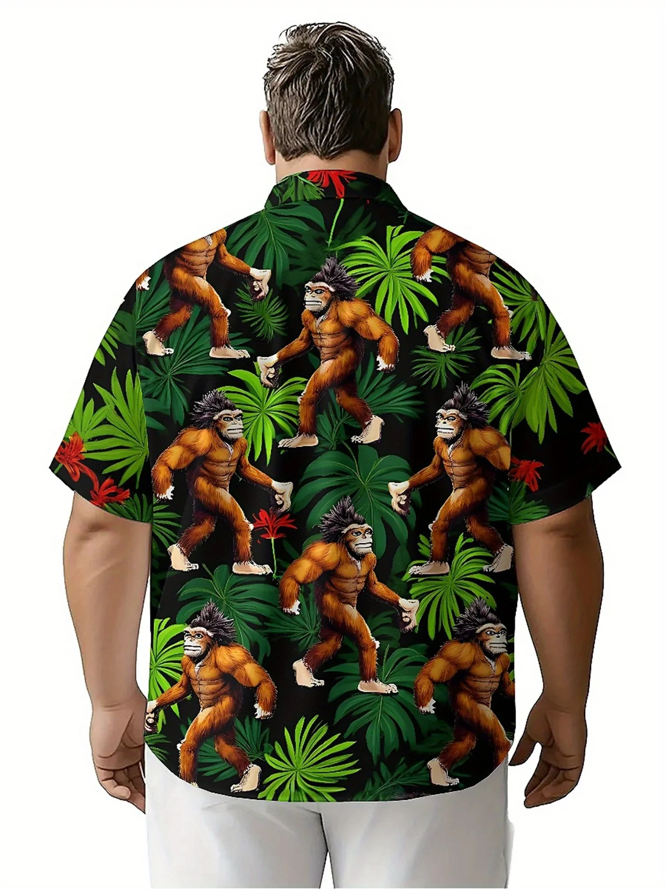 Kemeja Hawaii Ukuran Besar Pria Pola Sasquatch Klasik, Kemeja Berkancing, Pakaian Kasual Uniseks, Atasan Musim Panas