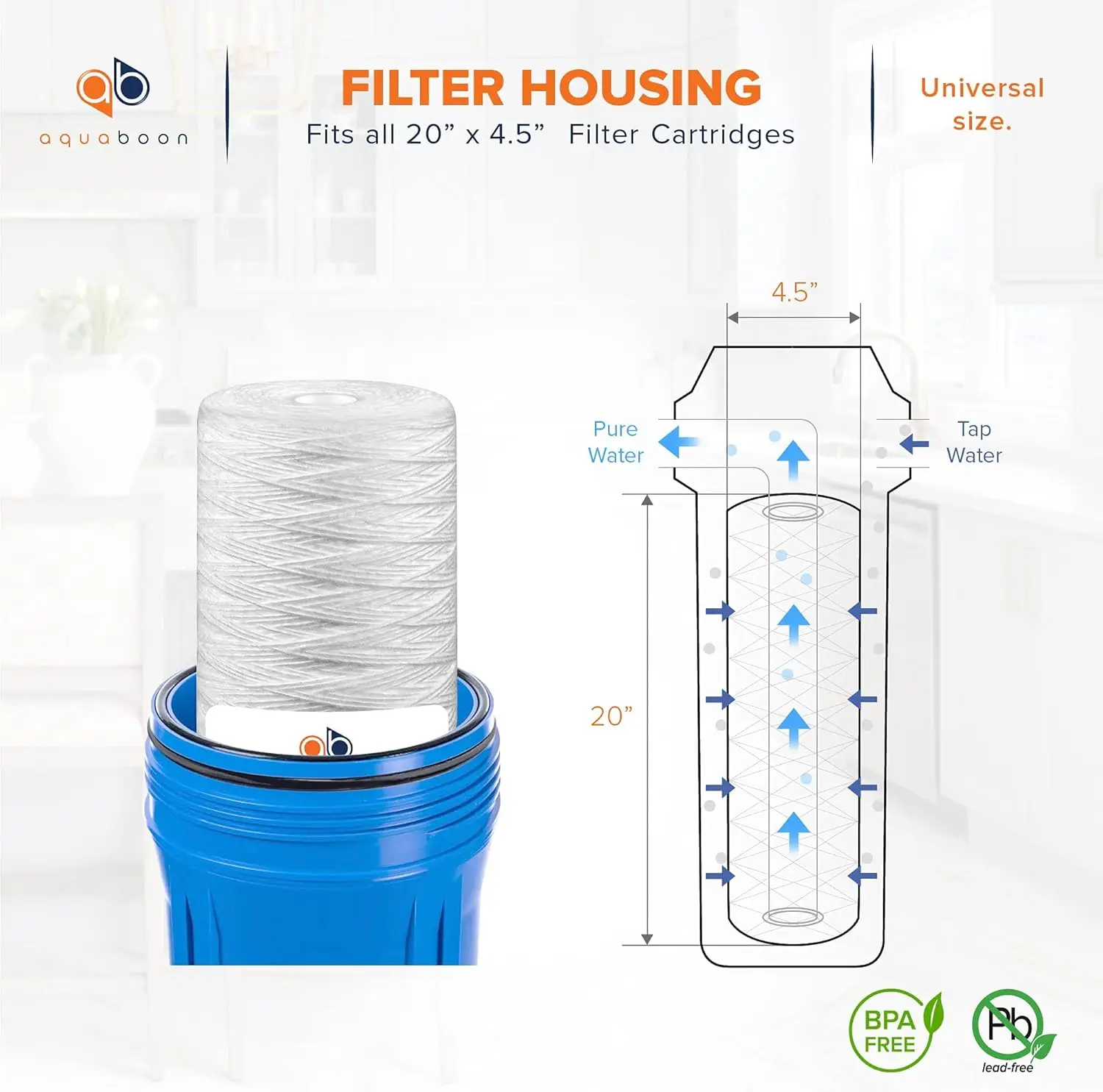 5 Micron 20 x 4.5 Sediment Water Filter - String Wound Water Filter Cartridges - Whole House Water Filter Replacement C