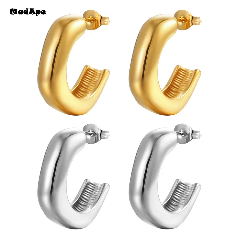 Trendy Simple Silver Color Hoop Earrings For Women Girl Circle Round Minimalist Earrings Party NEW C-shape Jewelry Gifts