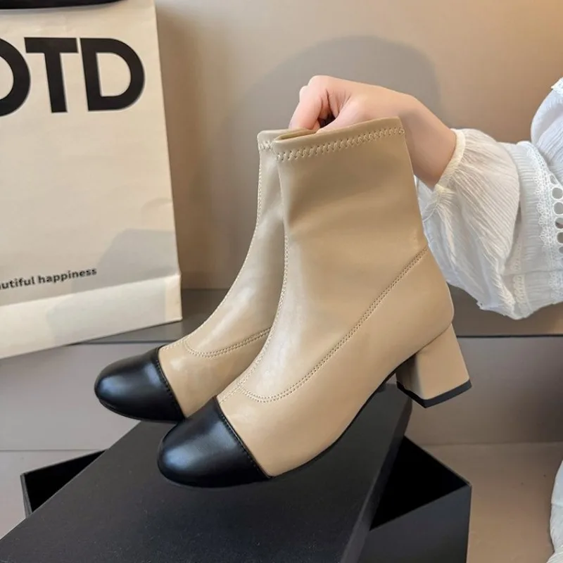 

Women Ankle Boots Fashion Slip On Slimming Short Booties Autumn Winter Female Thick Heel Shoes Autumn Winter Faion Korean New
