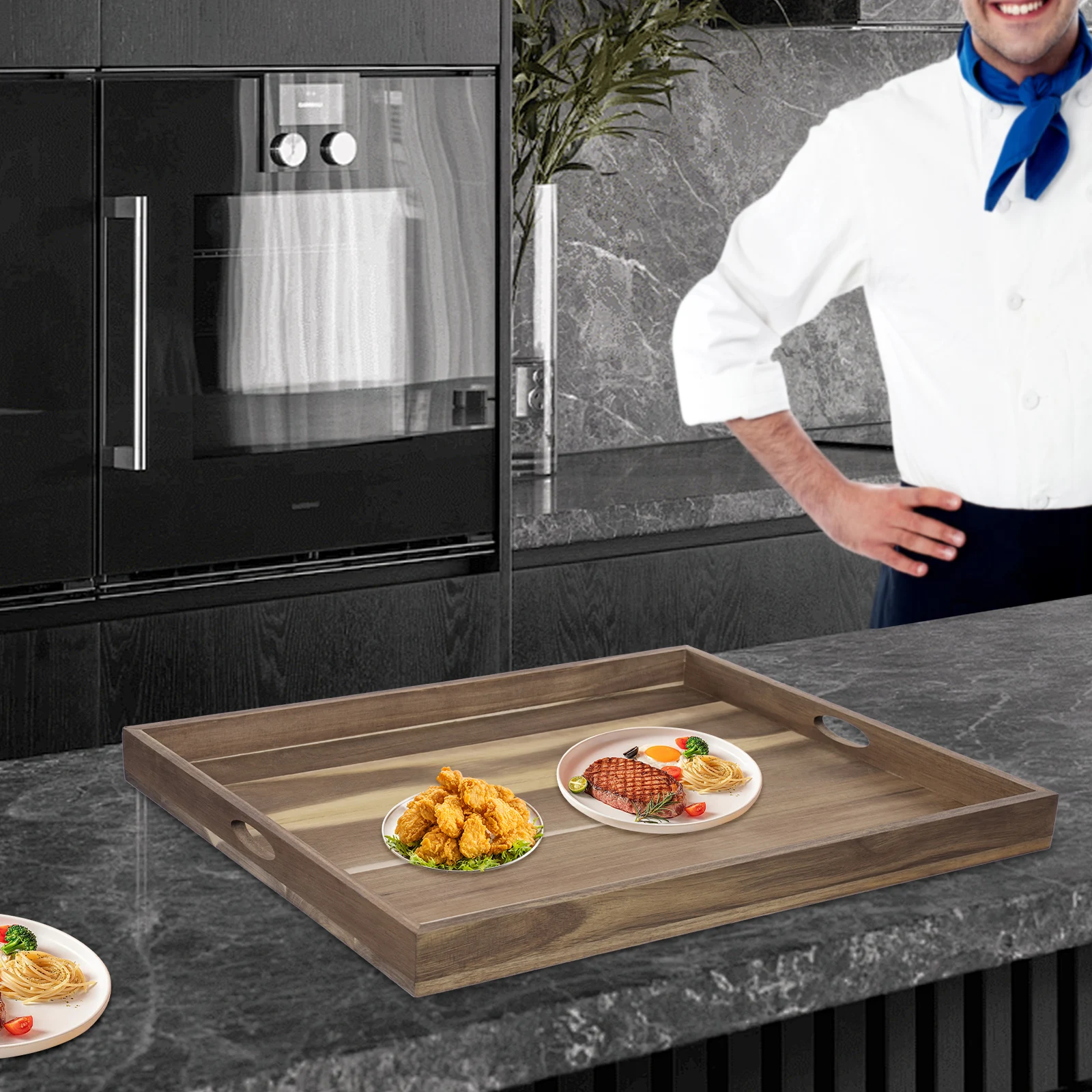 Cubierta para estufa de madera de acacia y protector de mesa de cocina, bandeja de cocina multifuncional grande de 28,7x20,6 pulgadas, estante moderno para encimera de madera