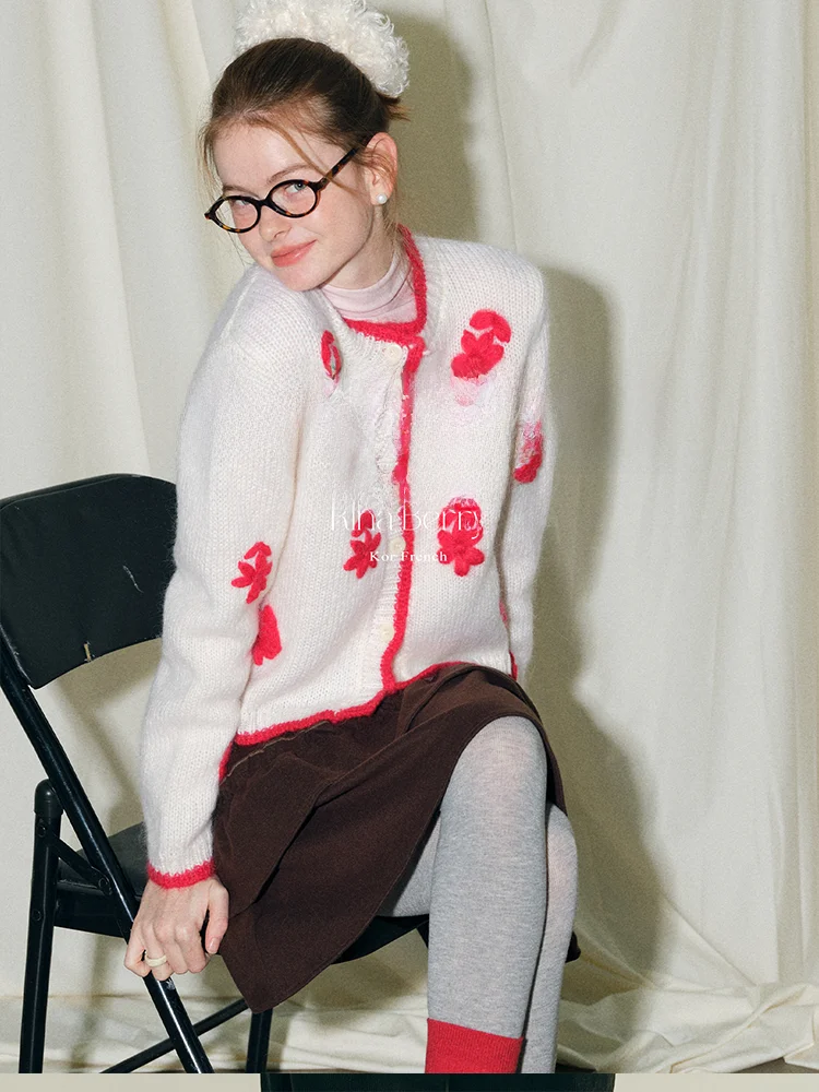 

Мягкий шерстяной кардиган Rina Berry с вышивкой крючком, простой, нежный, с длинными рукавами, круглым вырезом, повседневный вязаный свитер для женщин