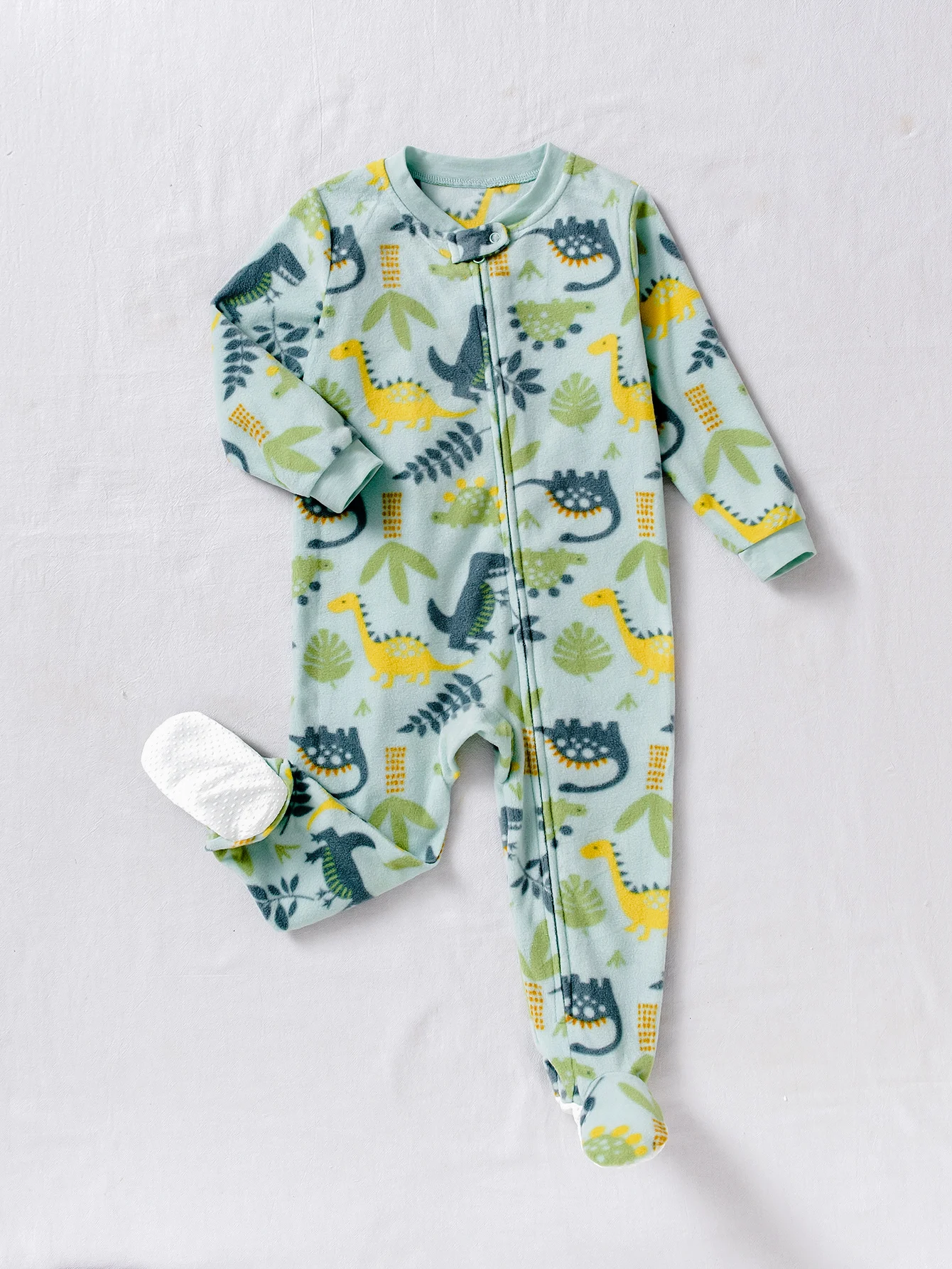 

Autumn Winter Baby Romper Suit Soft Skin-friendly Dinosaur Print Light Green Babyall-in-One Clothes for Crawling Babies