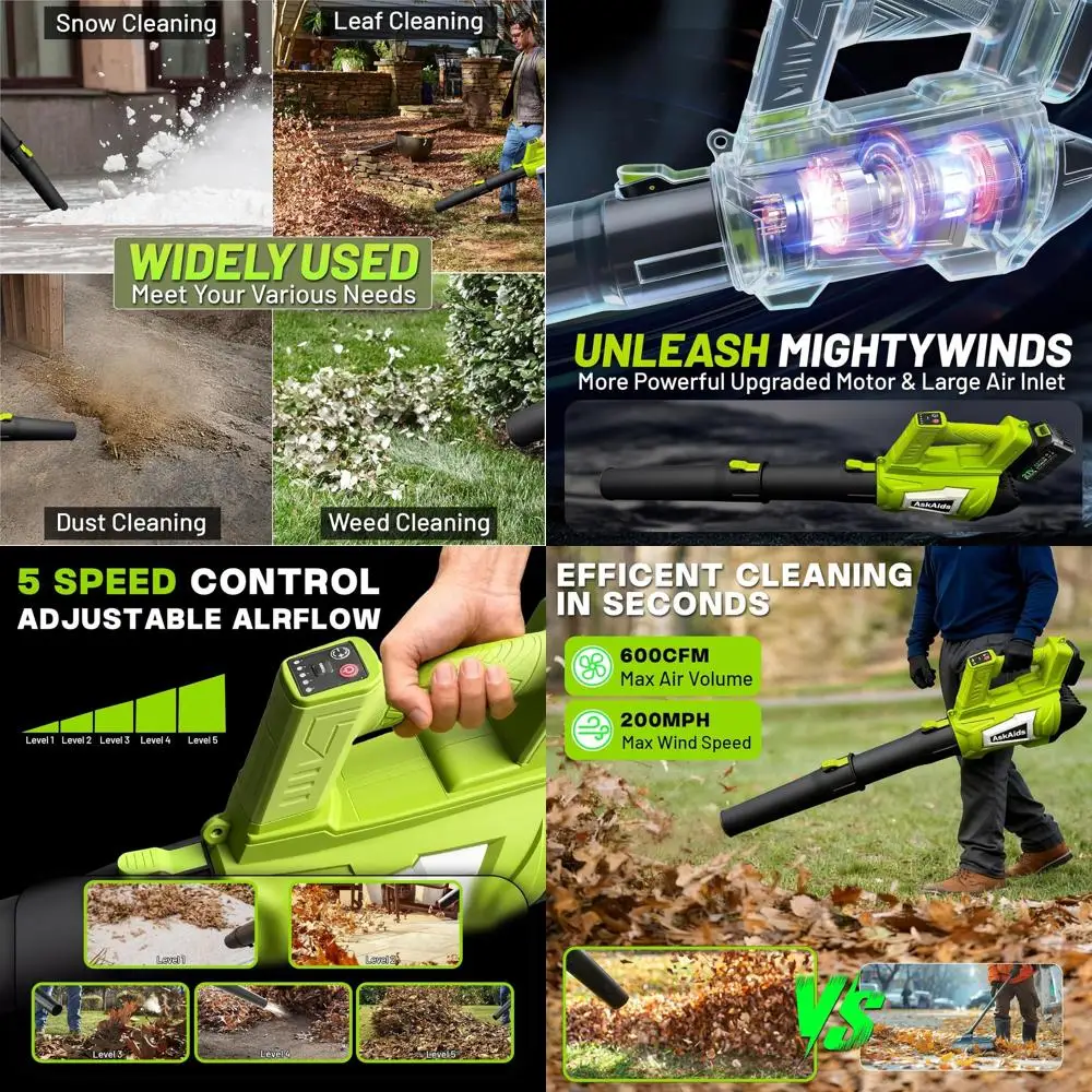 

Cordless Electric Leaf Blower with Dual 4.5Ah Batteries, 5-Speed Settings, Adjustable Strap for Lawn and Garden Maintenance
