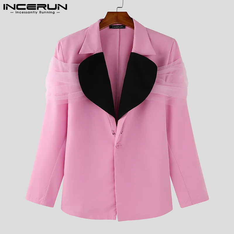 Fashion Well Fitting Tops INCERUN Men\'s Deconstruction Splicing Contrast Color Blazer Male Heart-shaped Long Sleeved Suit Coats