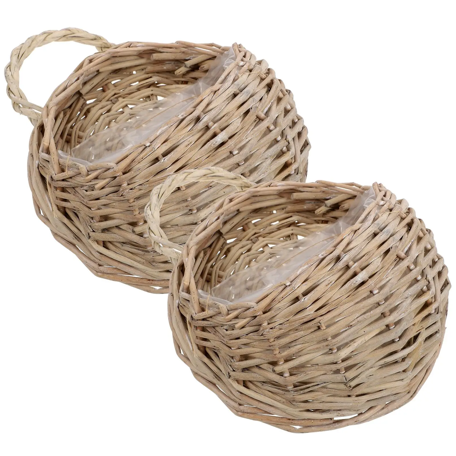 

2 Pcs Rattan Hanging Basket 18cm Woven Planter Wall Floral Storage Decorative Organizer Bedroom Kitchen Garden