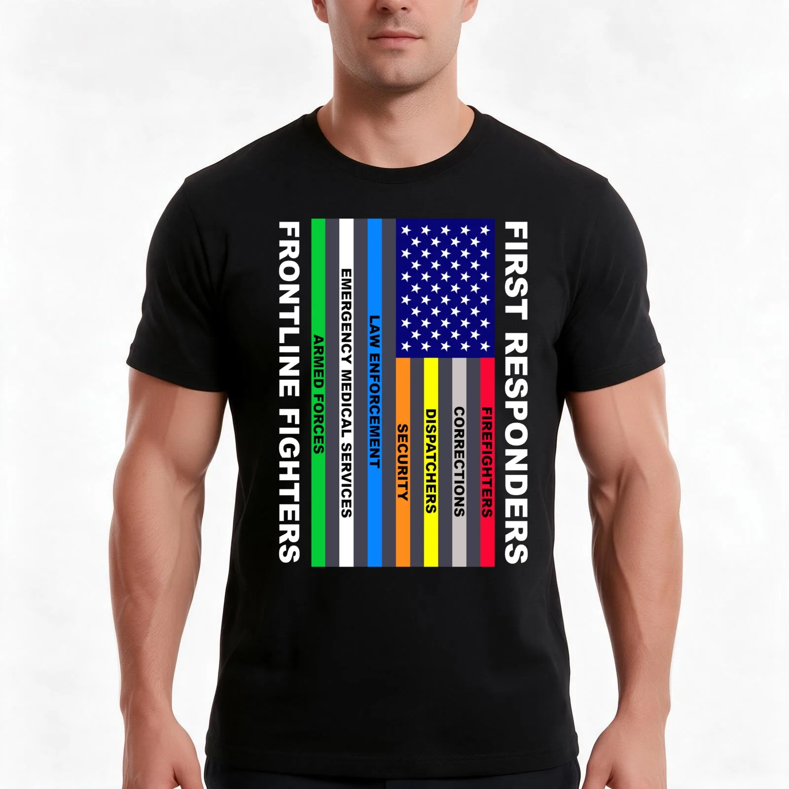 First Responders Frontline Fighters, (White) T-Shirt, Summer Casual Cotton Tee, Oversized Streetwear Tops, Vintage Graphic Print